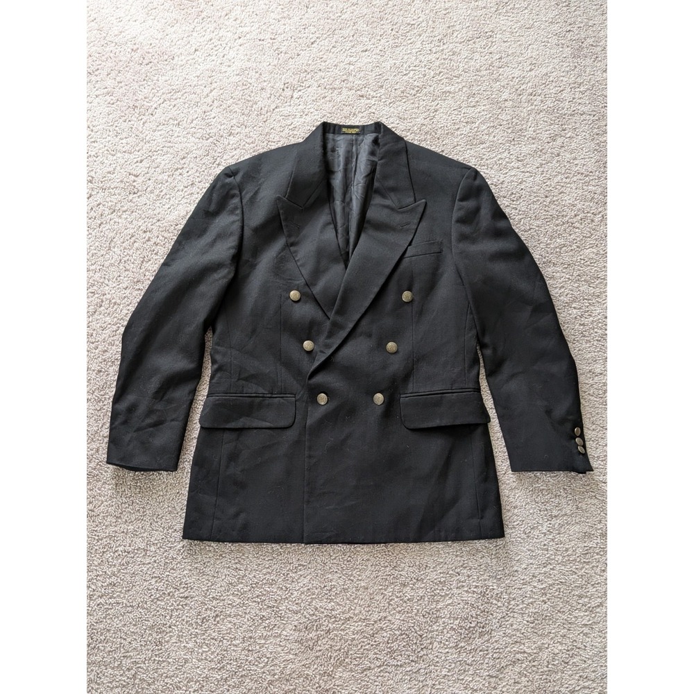 Oscar De La Renta Blazer Mens 41R Black Double Breasted Peak Lapel Buttons